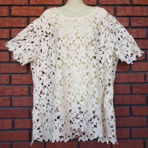 Floral Lace Crochet Top Size 4X Cream Boho Cottage Cottagecore Lacy Blouse Fairy